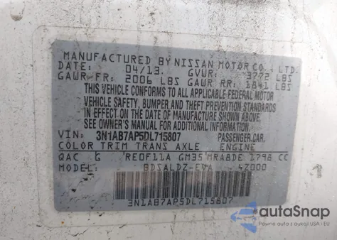 2013 Nissan Sentra Sv из США, поврежденный, VIN 3N1AB7AP5DL715807